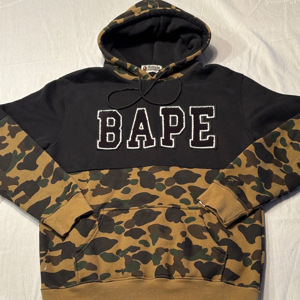Bape “ A Bathing Ape “ Spell-out Camo Pullover Hoodie , XL , $63